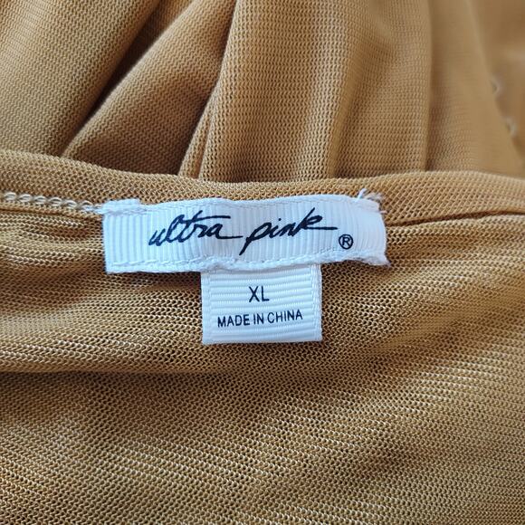 Ultra Pink Mustard Long Sleeve Crochet Tunic Long Sleeve Blouse Size XL - Picture 12 of 13